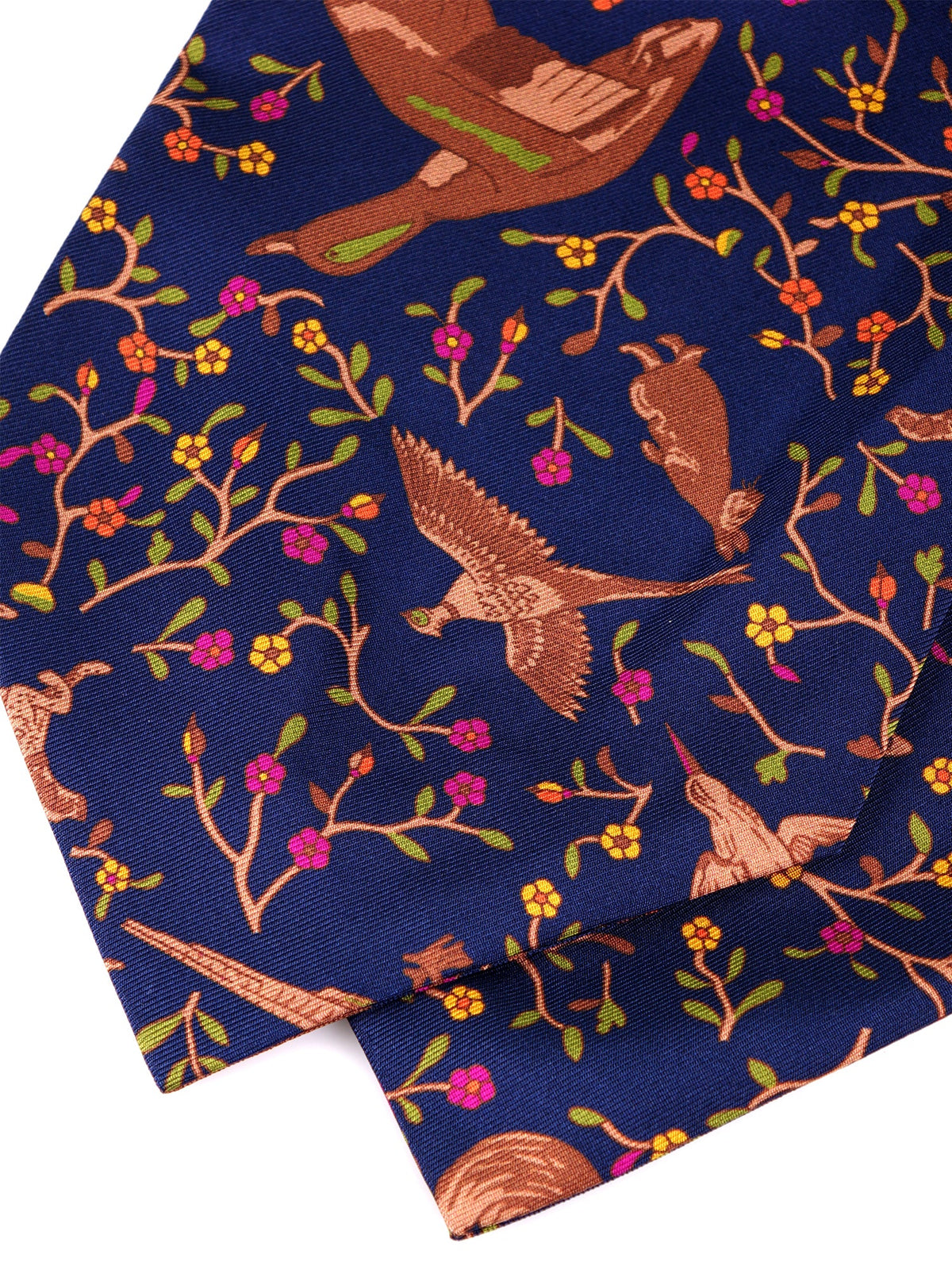 Blue printed silk double-pointed ascot FOX