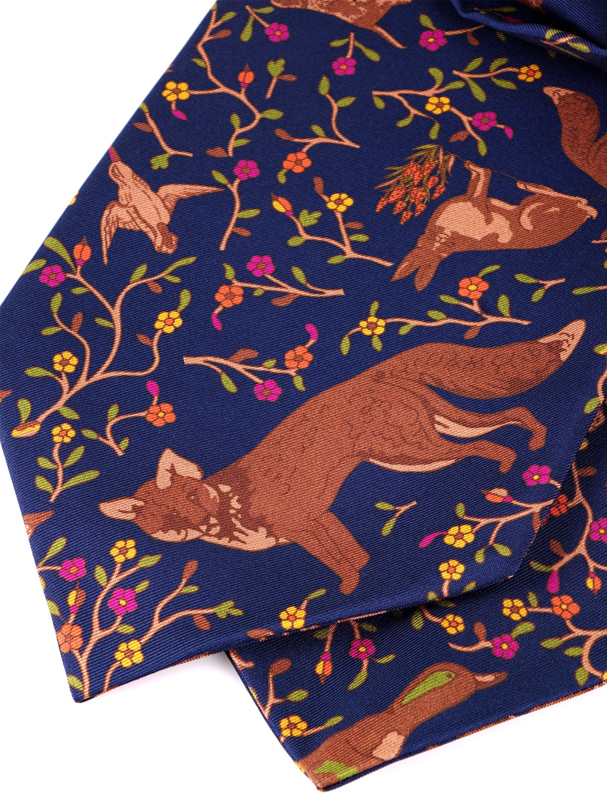 Blue printed silk double-pointed ascot FOX