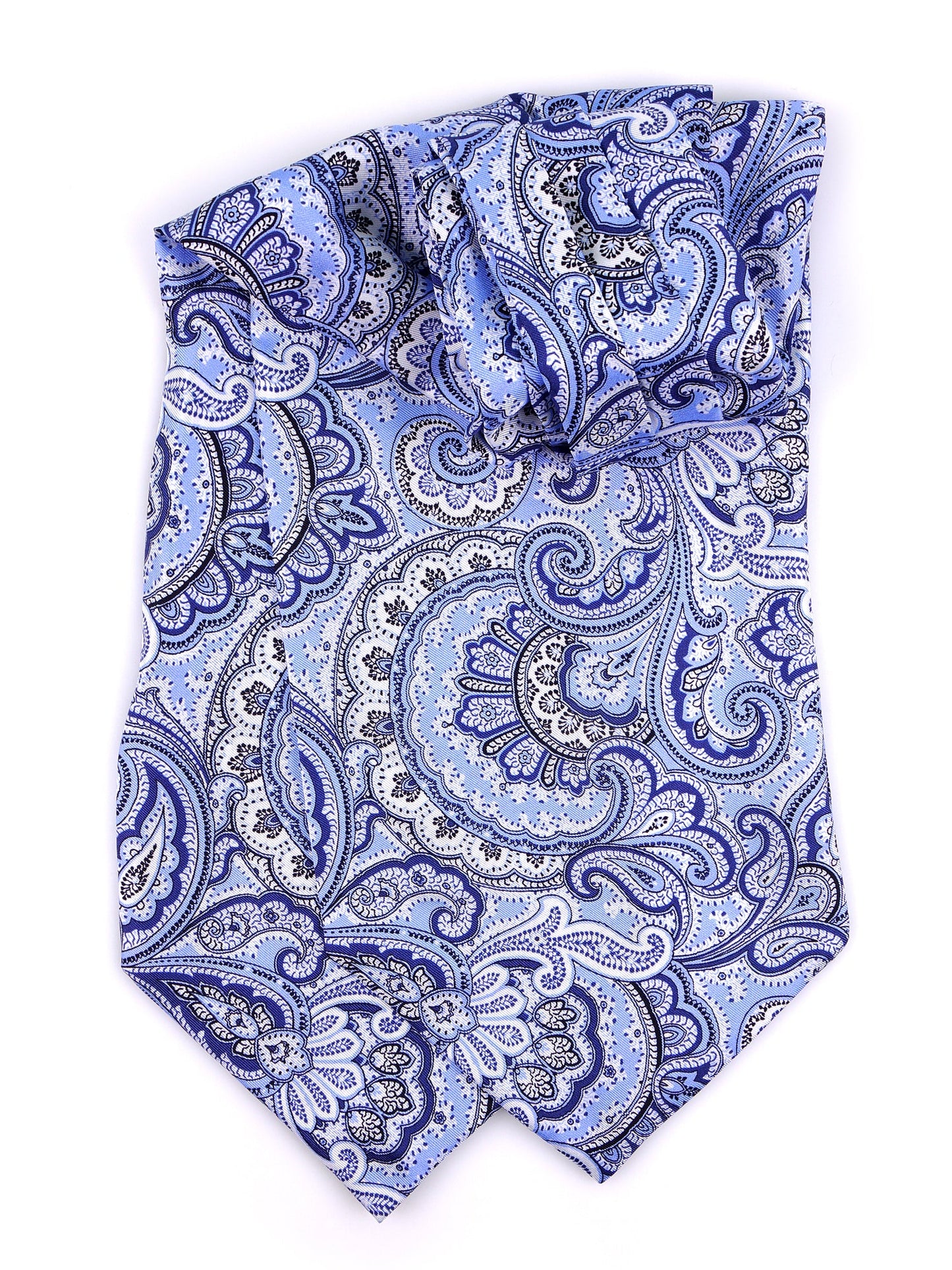 Light blue double-pointed printed silk ascot WAVE