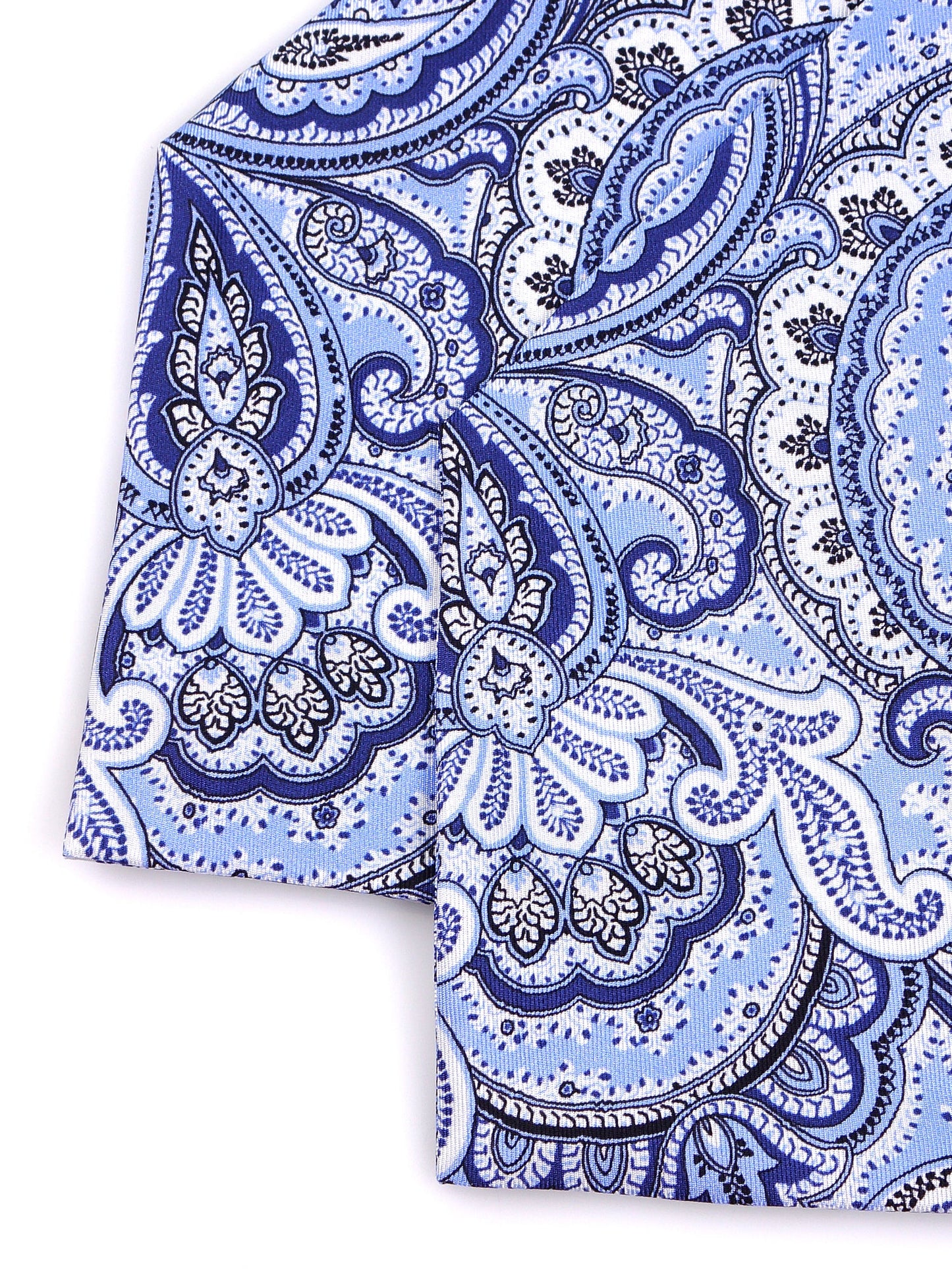 Light blue double-pointed printed silk ascot WAVE