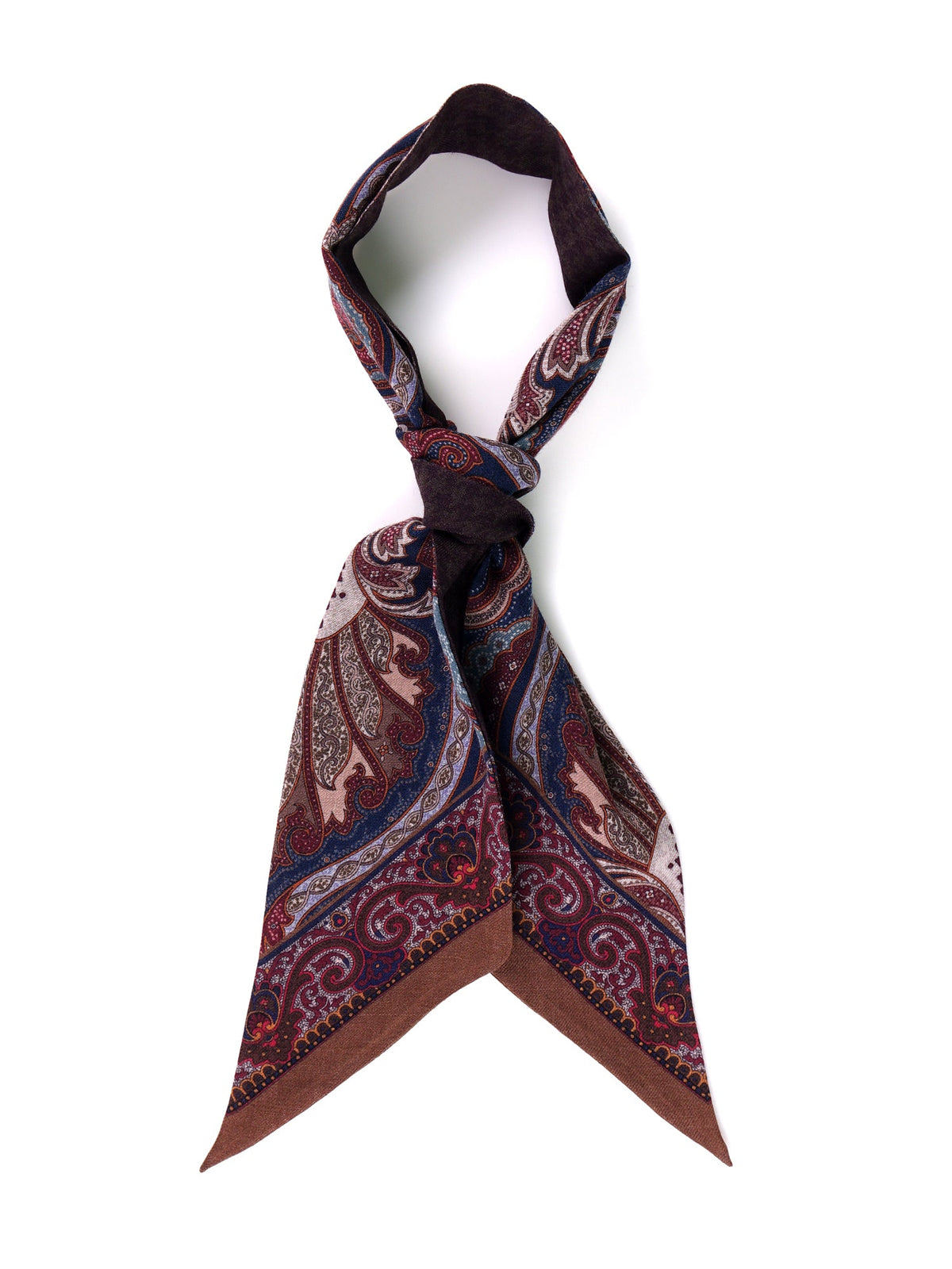 WOOLLY brown double-sided printed wool Twilly scarf