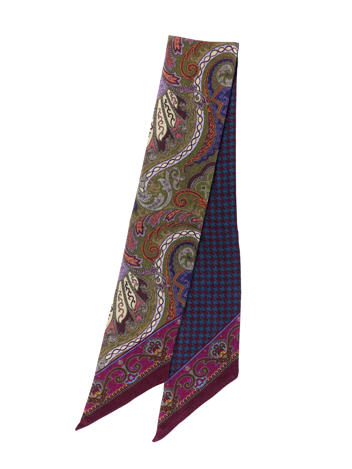 WOOLLY Green Double Face Printed Wool Twilly Scarf