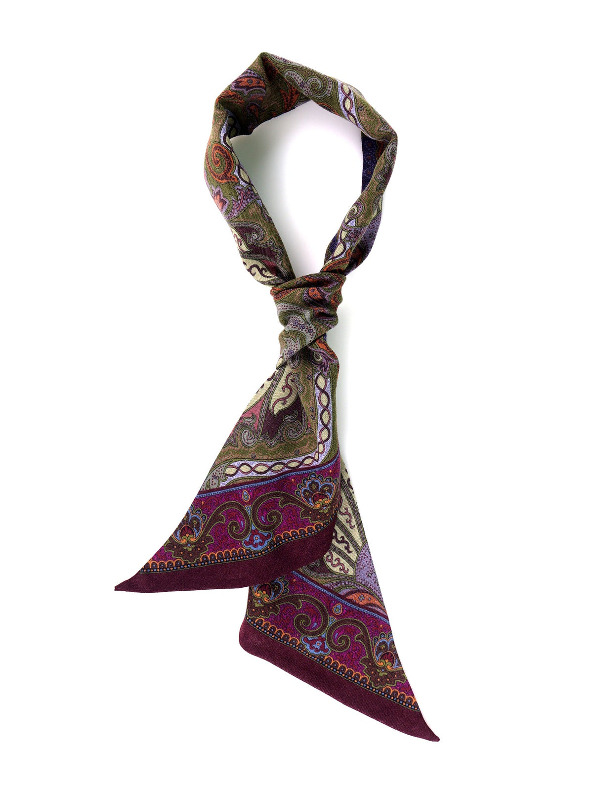 WOOLLY Green Double Face Printed Wool Twilly Scarf