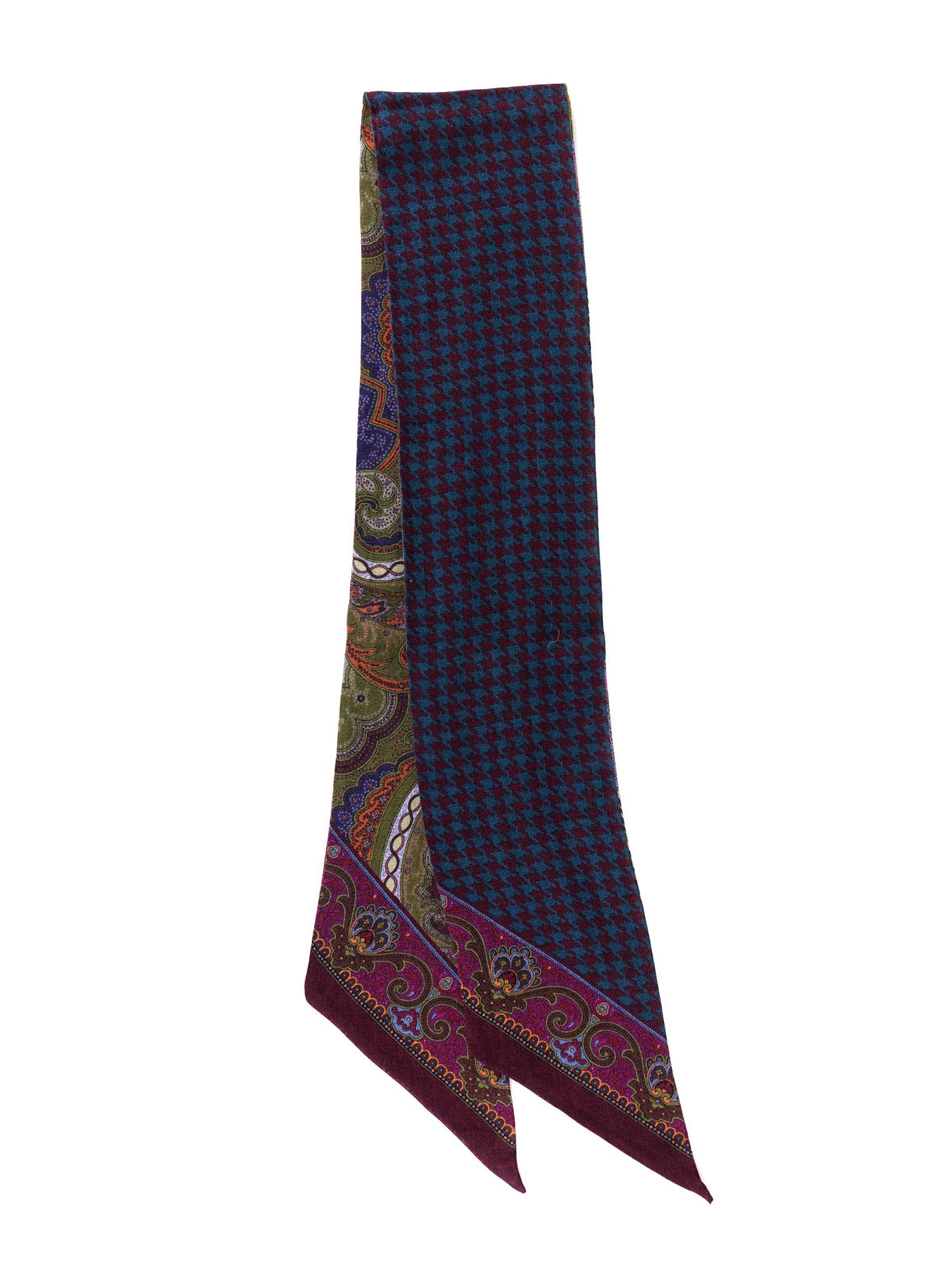 WOOLLY Green Double Face Printed Wool Twilly Scarf