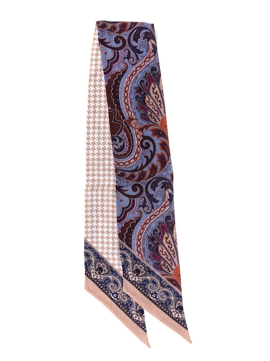Double face Beige printed wool Twilly foulard WOOLLY