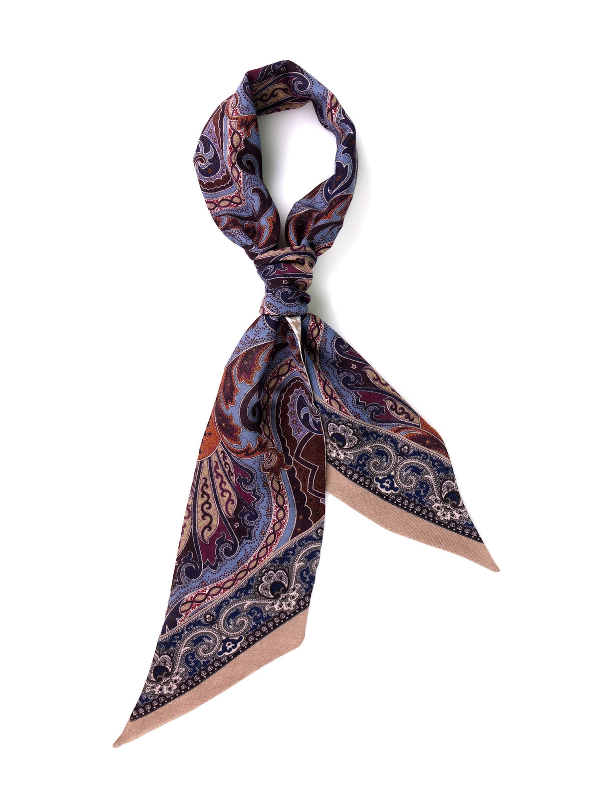 Double face Beige printed wool Twilly foulard WOOLLY