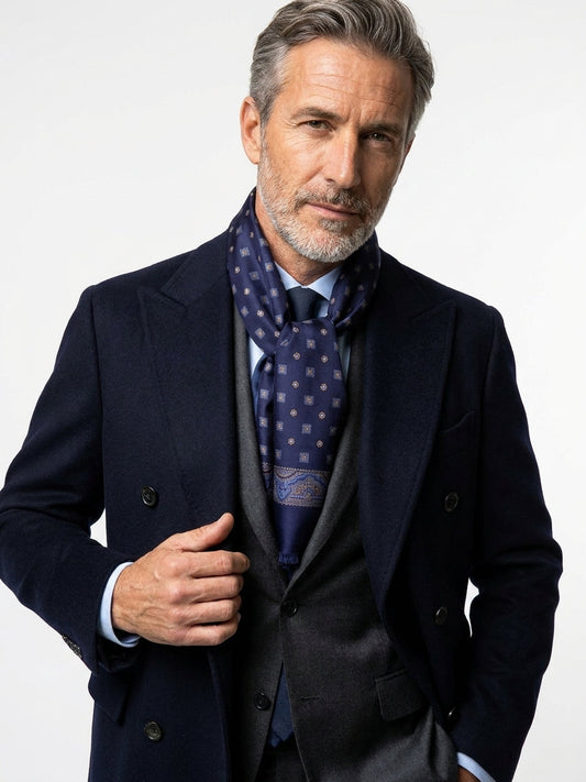 Sciarpa blu navy doppiata in seta\Modal ROBERT