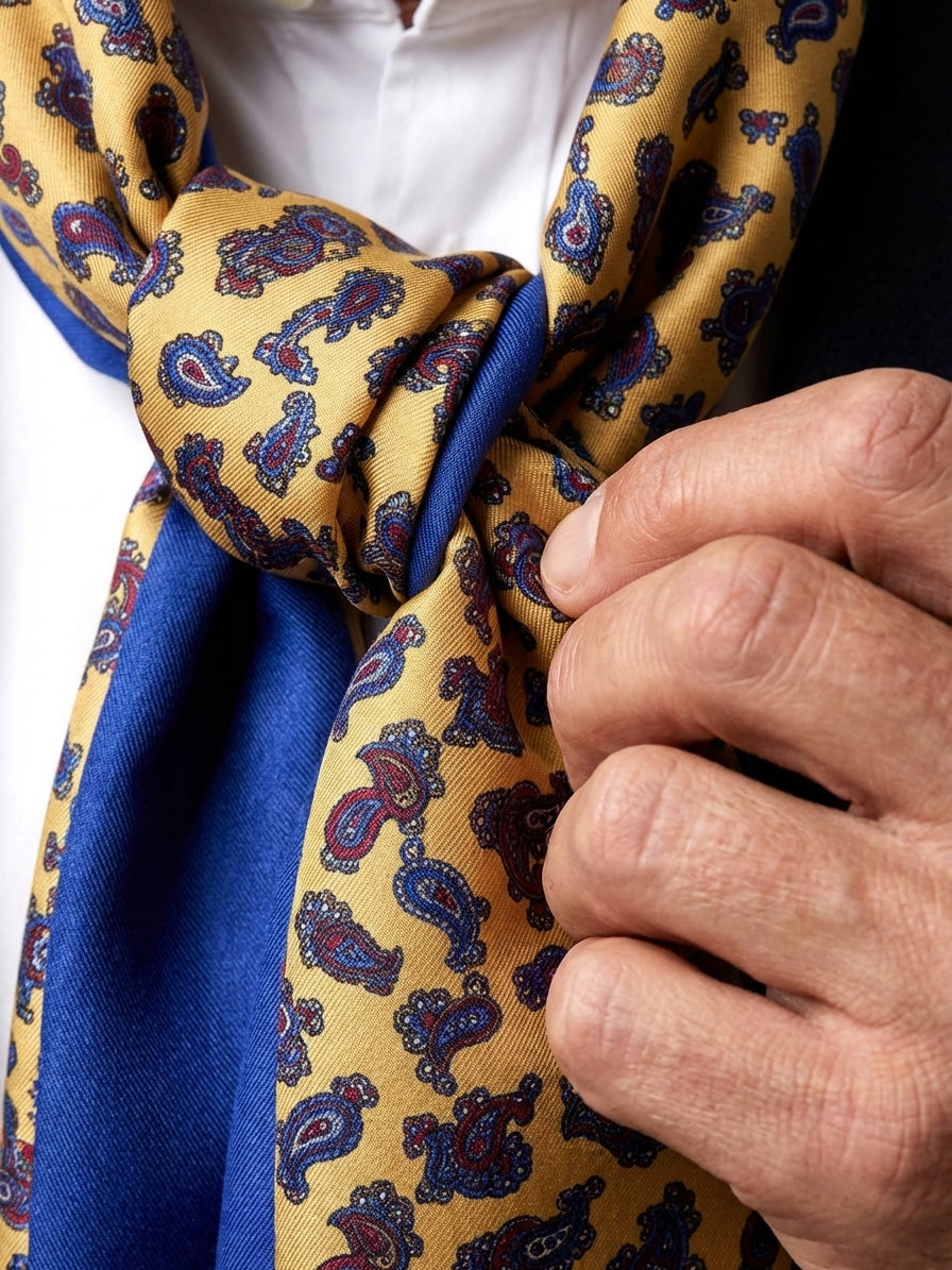 Sciarpa doppiata in seta\lana stampata VITOLO giallo