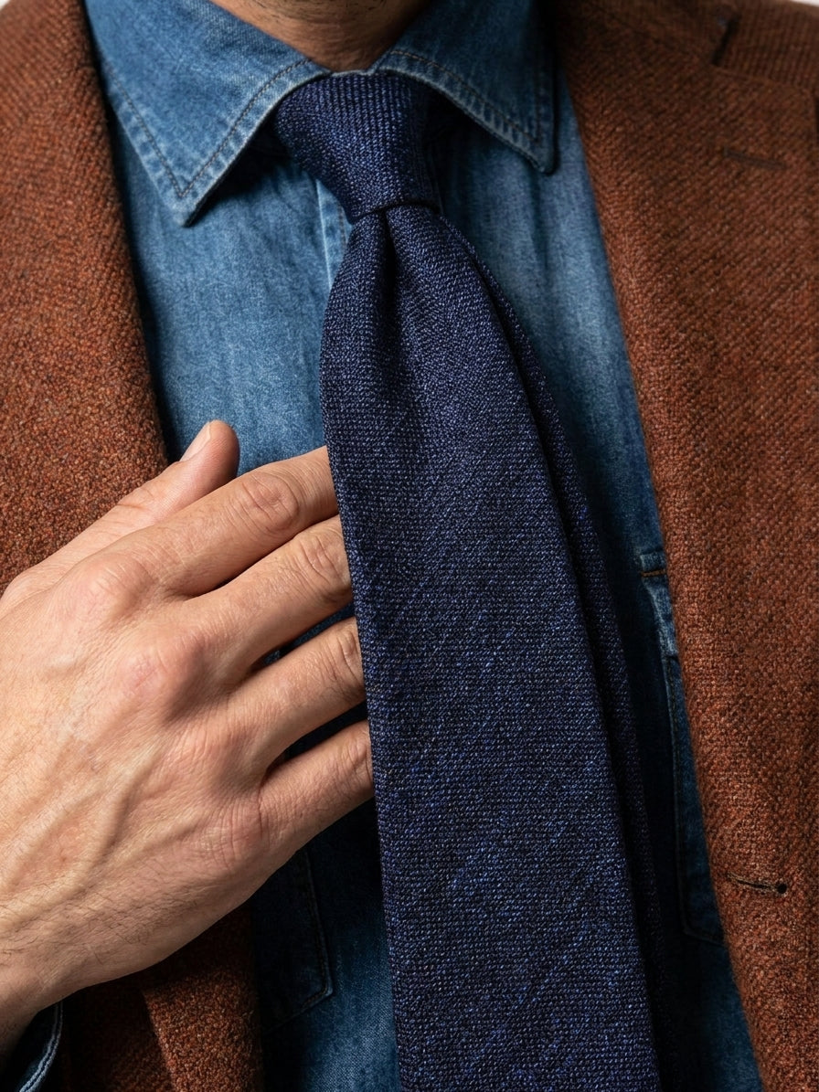 Cravatta 3 pieghe blu navy seta\lana COLT