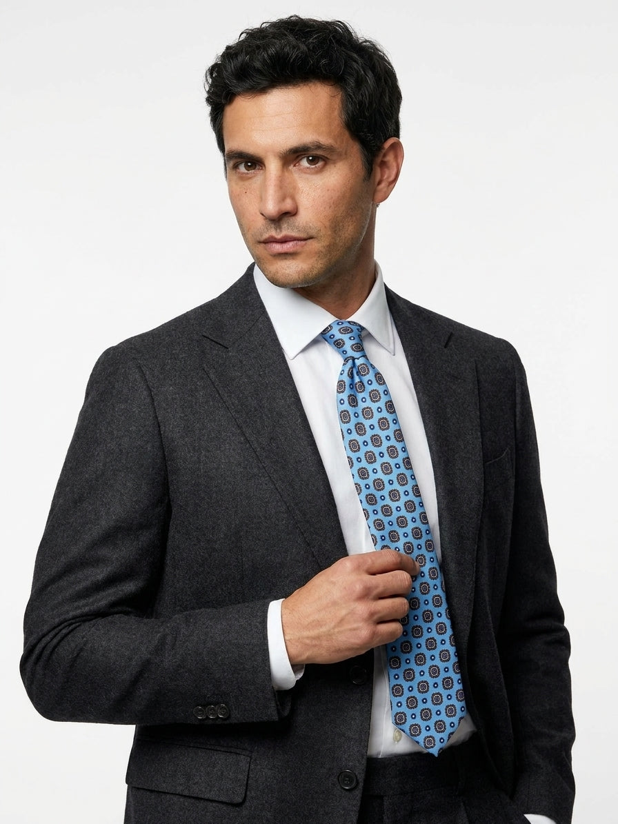 Cravatta 3 pieghe BLAZE in seta stampata celeste