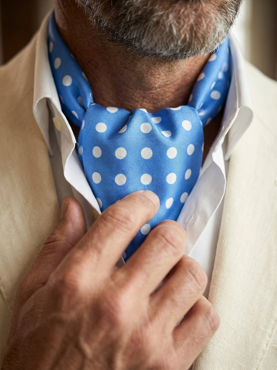 Ascot doppia punta celeste in seta twill SKYRON