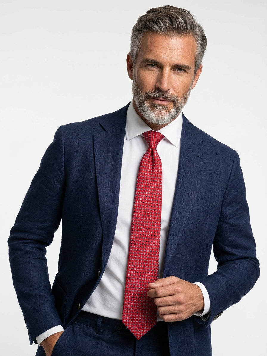 Cravatta 3 Pieghe rosso NAVì seta stampata inglese