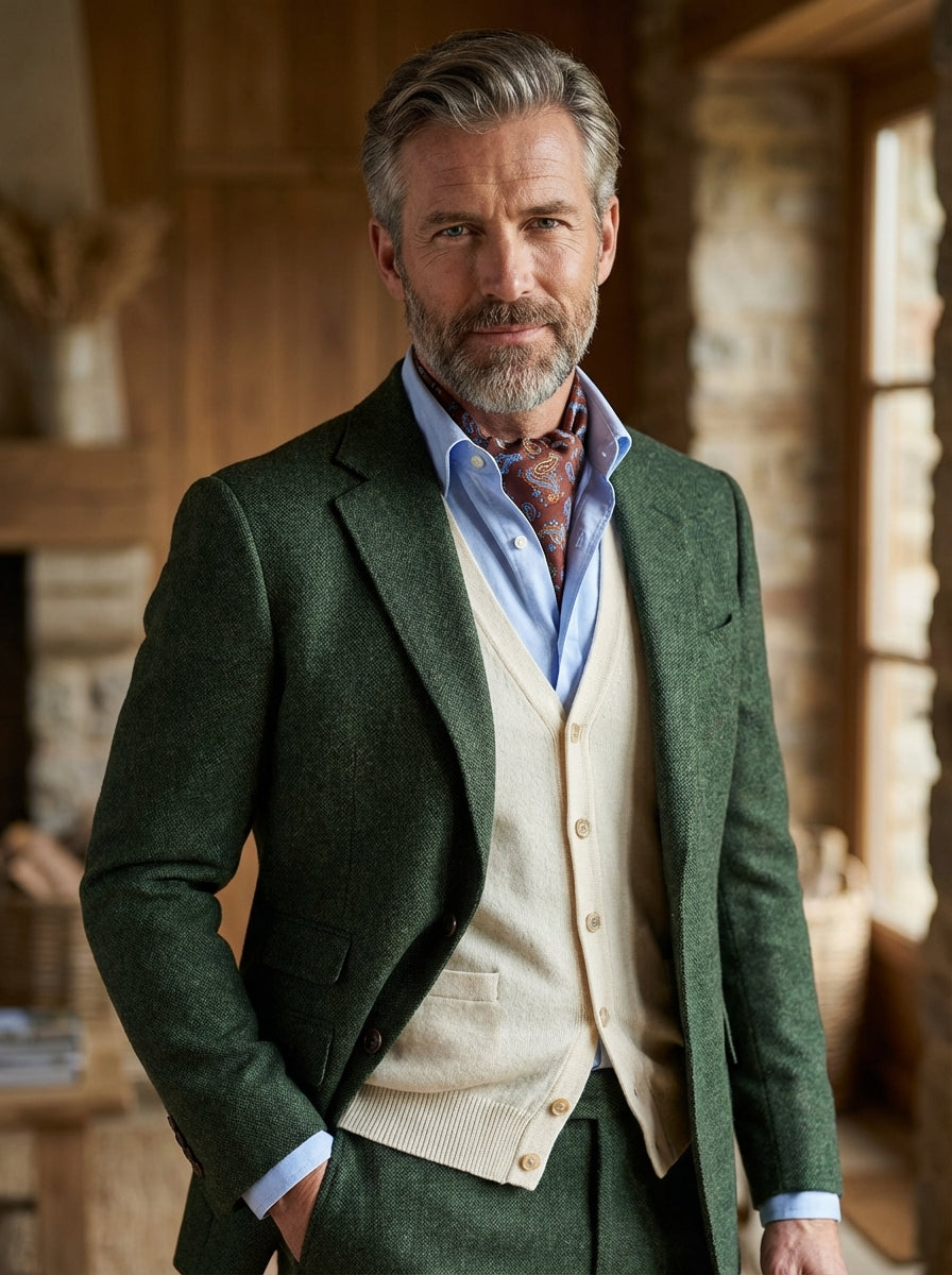 Ascot doppia punta marrone in seta raso stampata LEVIOSO