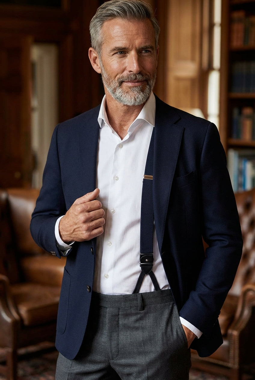 Bretella a Y in elastico con lacci in tessuto e clip ELASTIC blu scuro