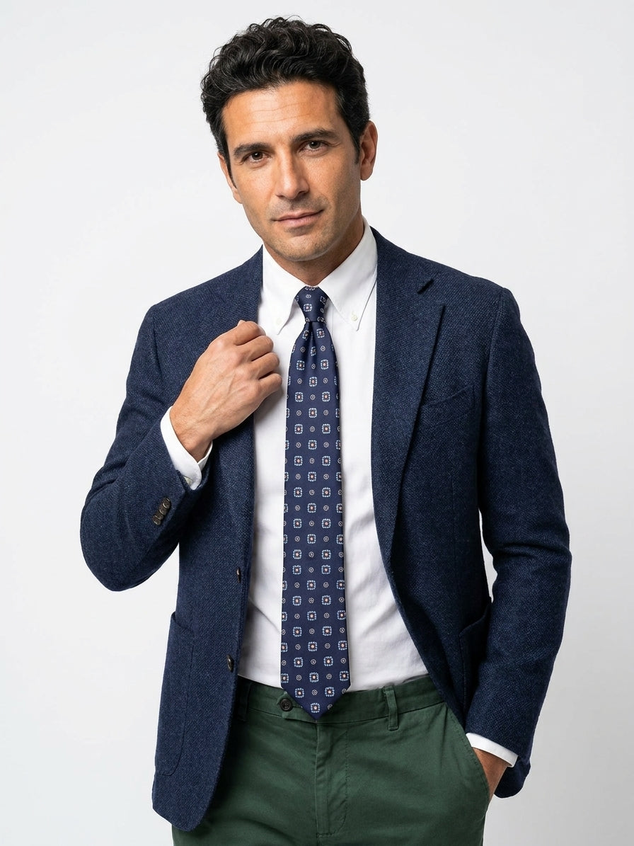 Cravatta 3 pieghe FEIN in seta stampata blu navy