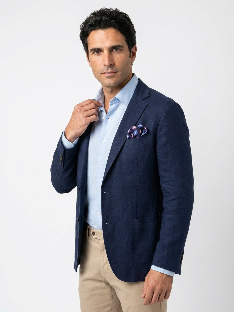 Fazzoletto da taschino in seta stampata blu MASON