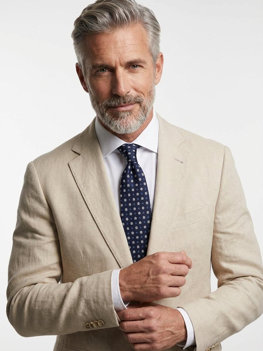 Cravatta 3 Pieghe blu scuro NIGHT seta stampata inglese