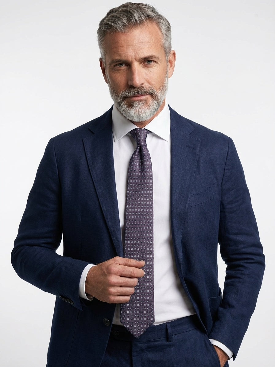 Cravatta 3 Pieghe grigio NAVì seta stampata inglese