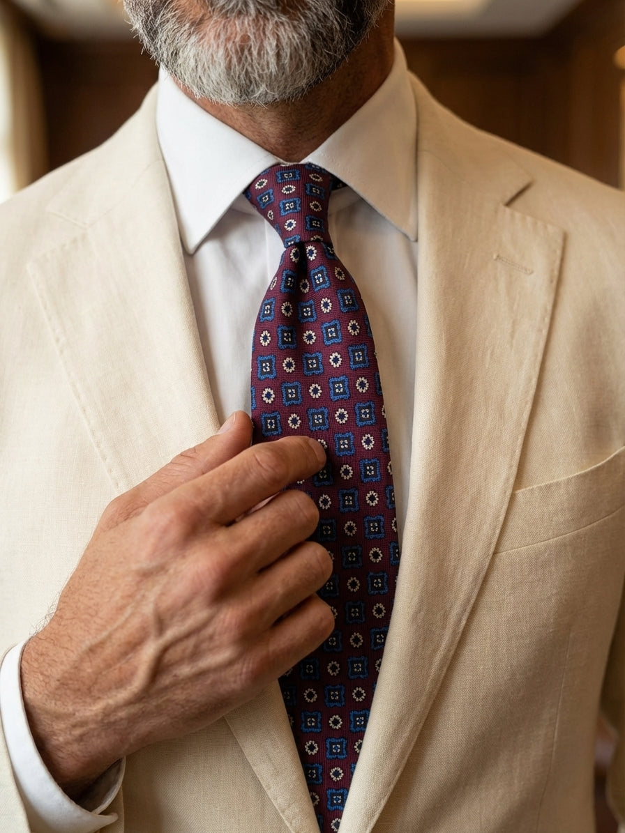 Cravatta 3 Pieghe bordeaux SANGRIA seta stampata inglese