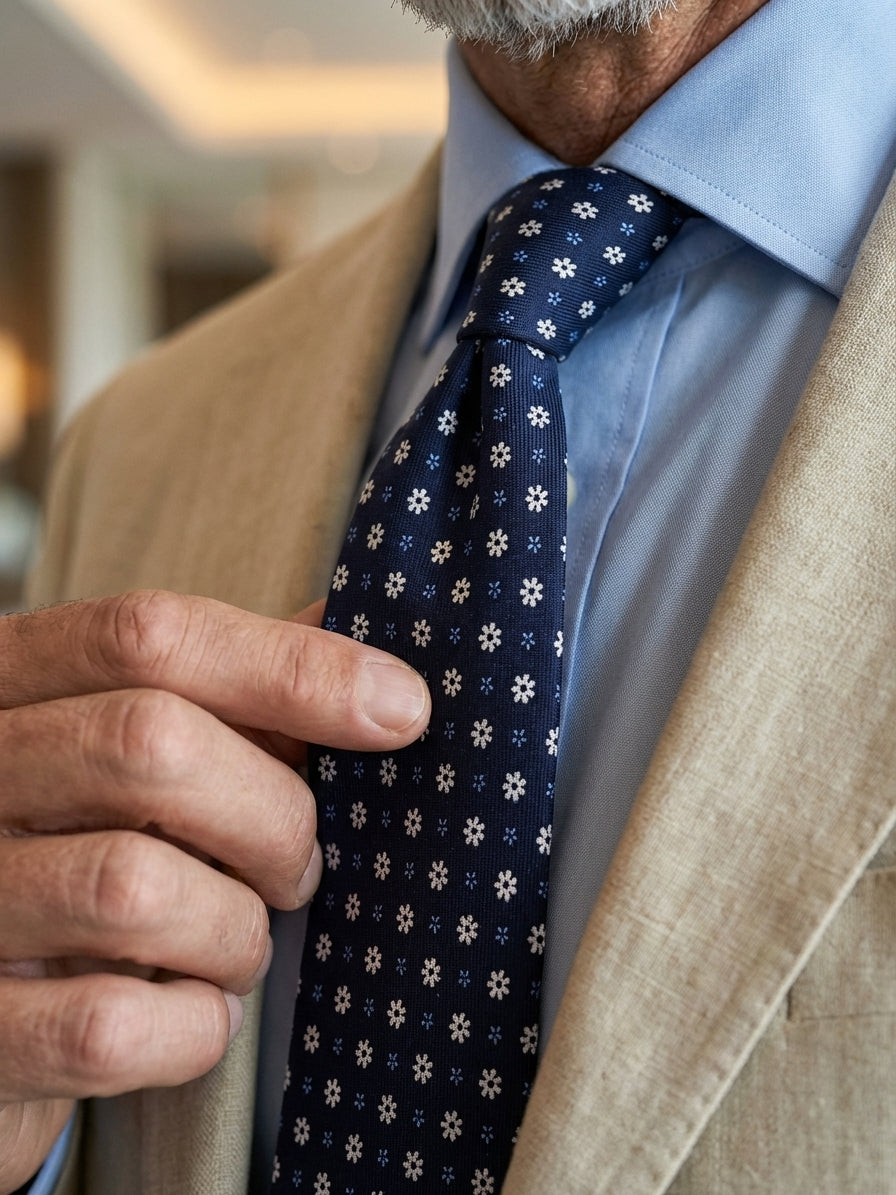 Cravatta 3 Pieghe blu scuro NIGHT seta stampata inglese