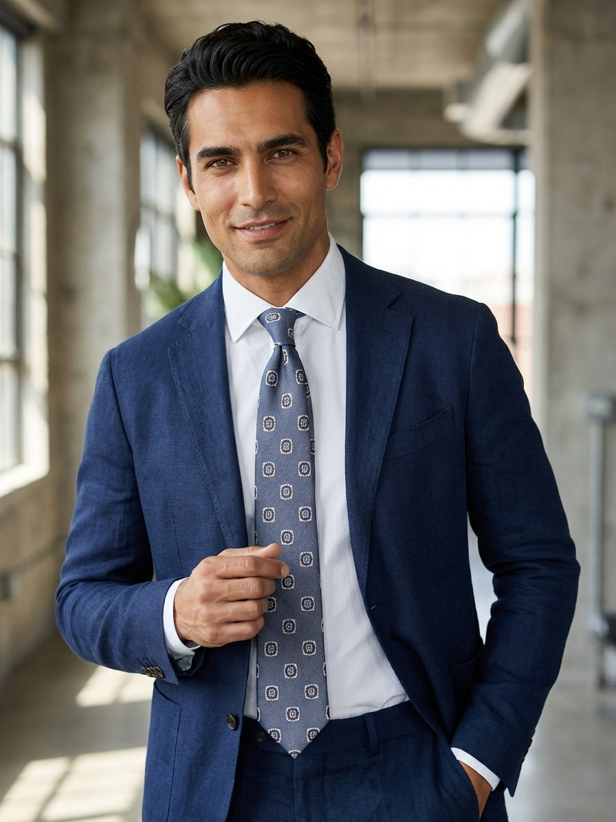 Cravatta 3 pieghe CASE in seta jacquard Blu