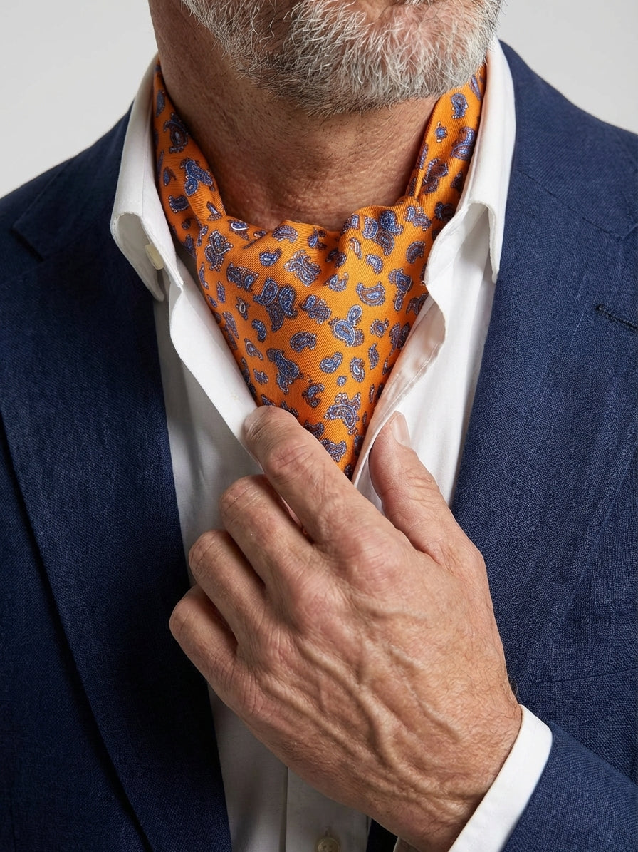 Ascot doppia punta arancione in seta stampata FIRELYN