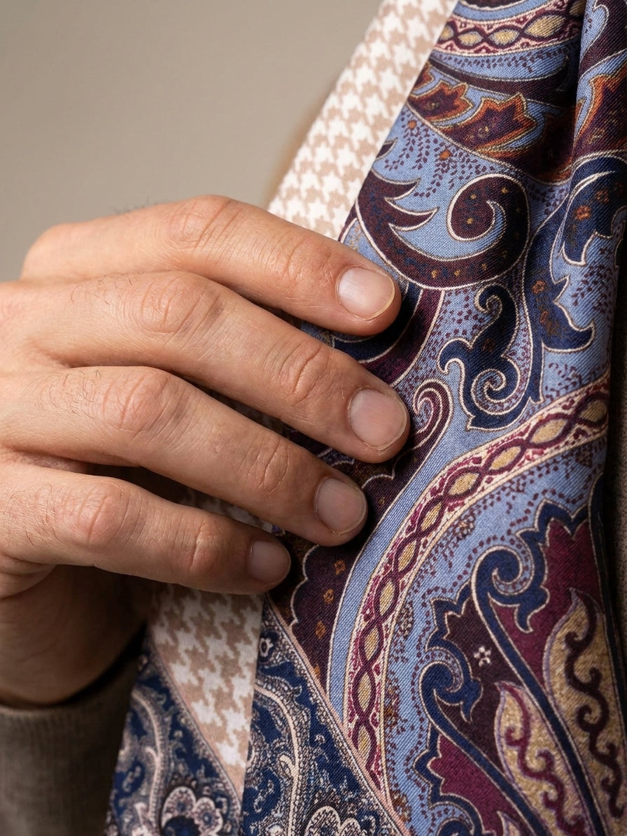 Foulard Twilly double face Beige in lana stampata WOOLLY