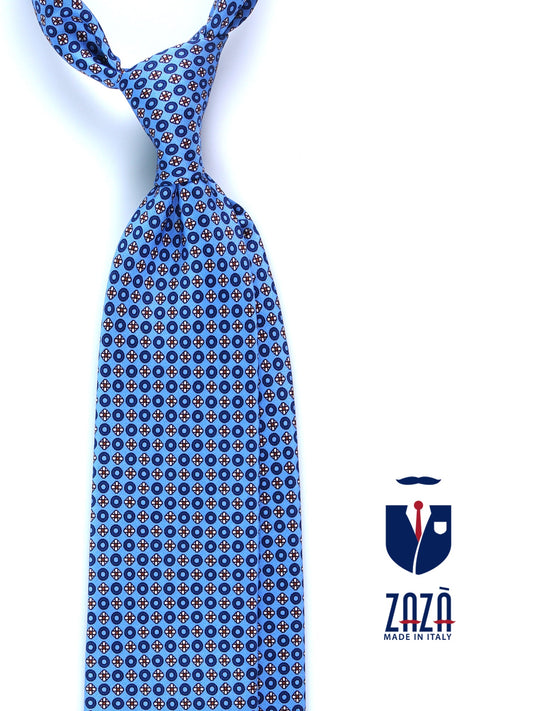 Sky Blue 3 Folds BEATRYCE Printed Silk Tie