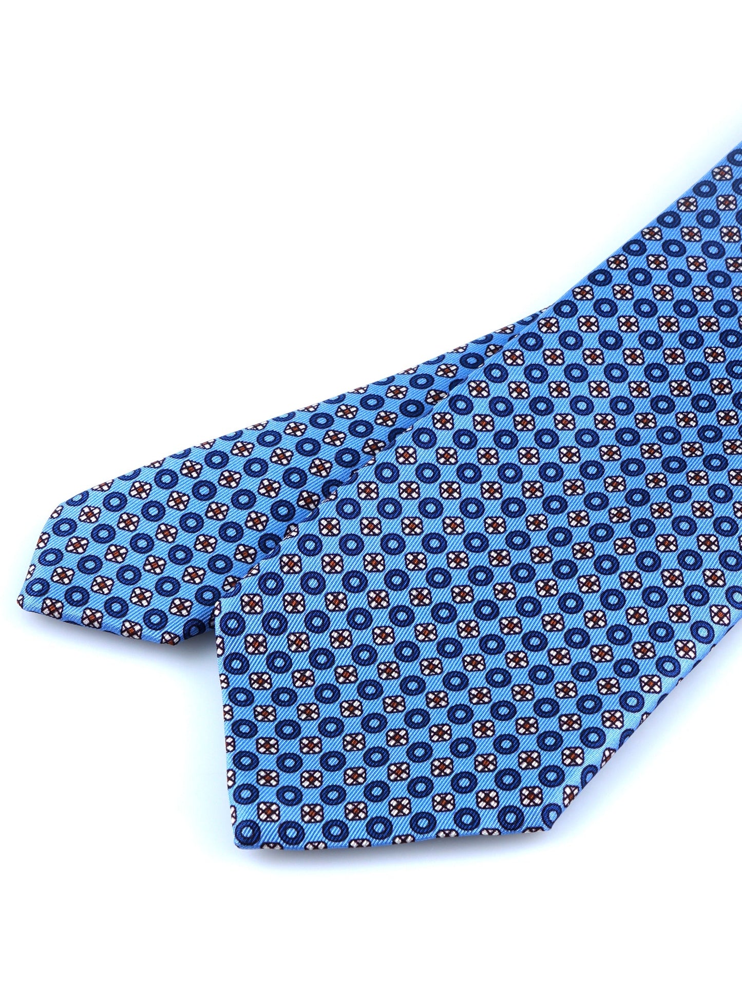 Sky Blue 3 Folds BEATRYCE Printed Silk Tie
