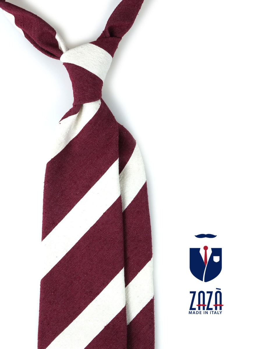 Cravatta 3 pieghe sfoderata bordeaux/beige in seta bourette LAVINIA