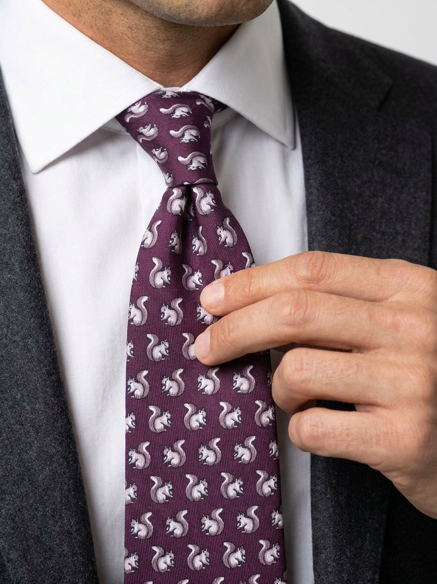 Cravatta 3 pieghe CHIP in seta stampata bordeaux
