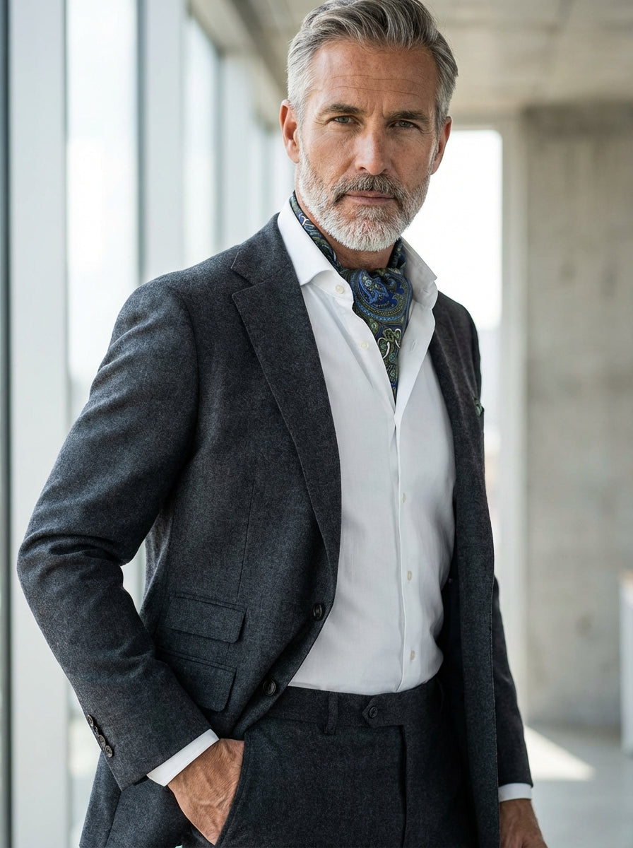 Ascot doppia punta blu/verde in seta stampata ACCIO