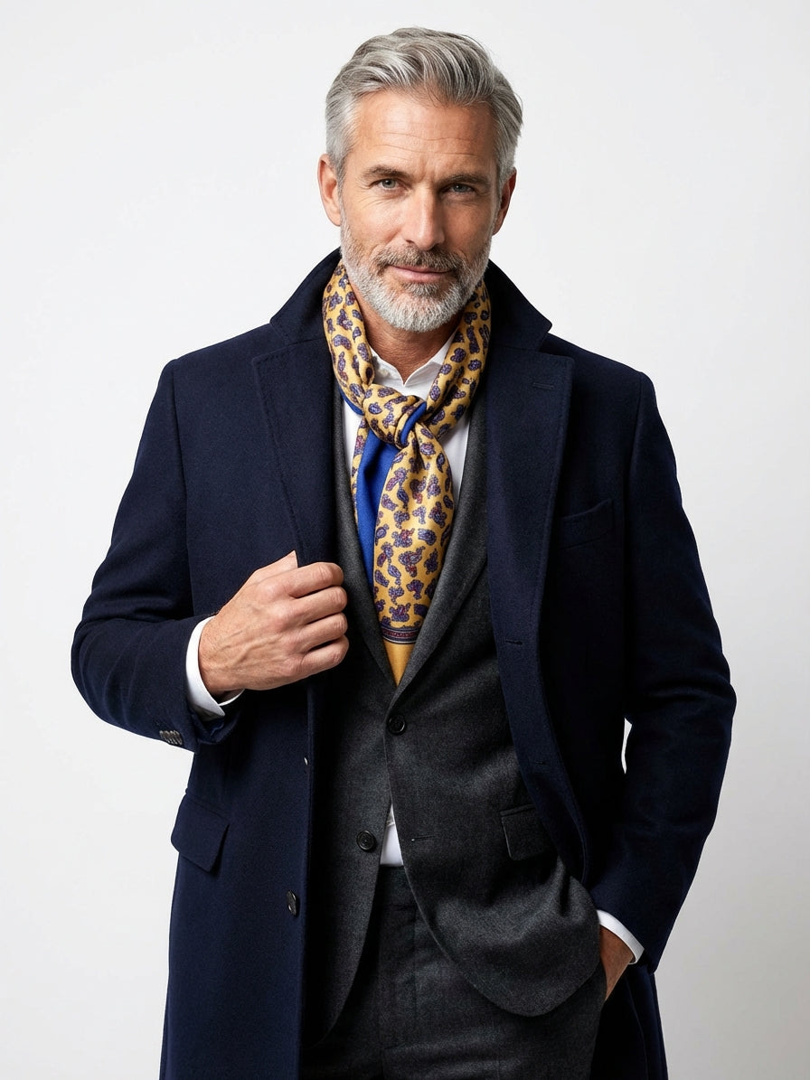 Sciarpa doppiata in seta\lana stampata VITOLO giallo