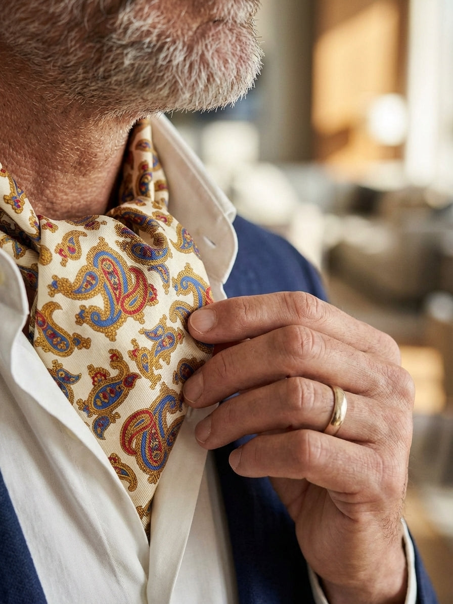 Ascot doppia punta beige in seta twill BARONE