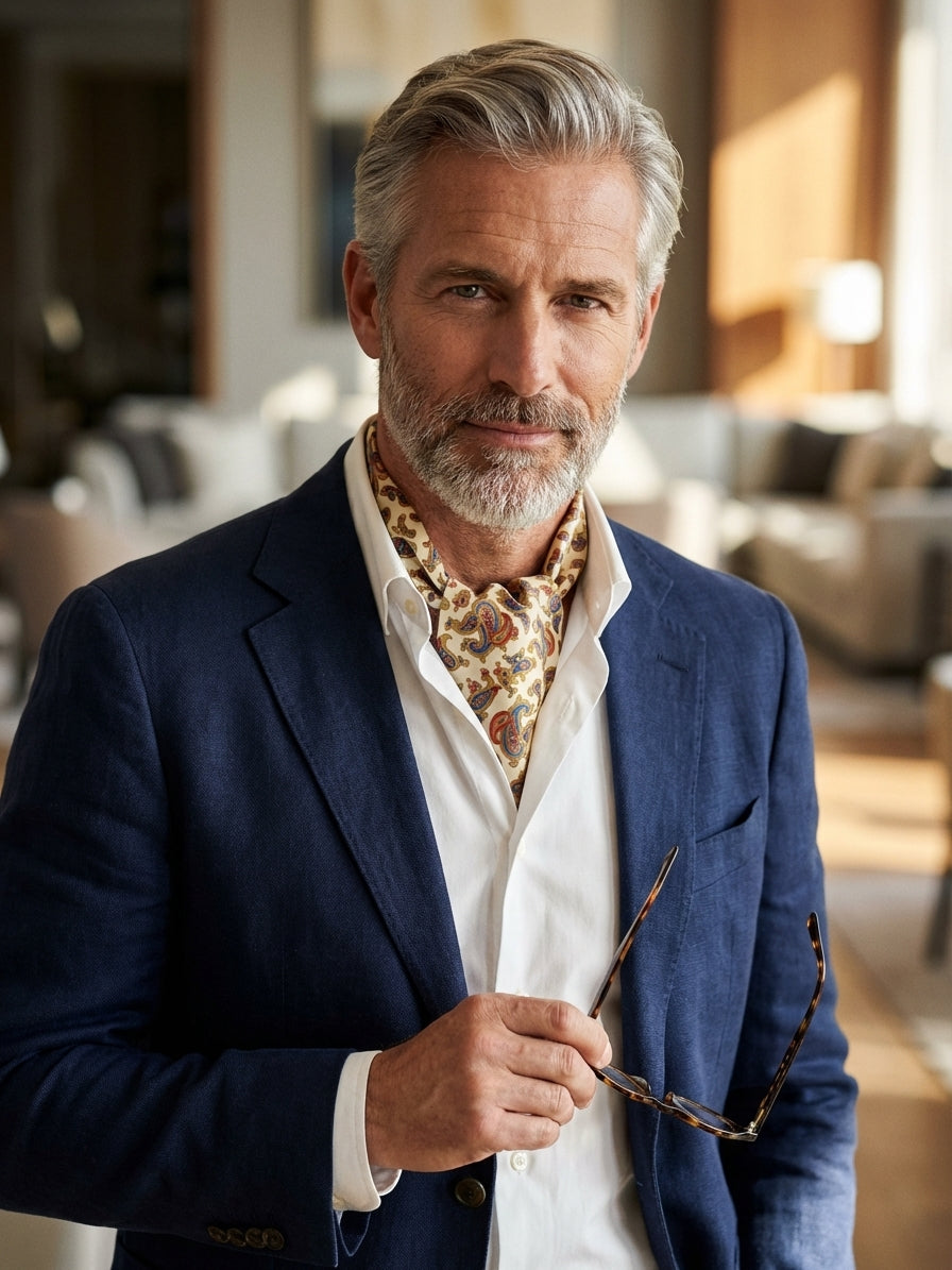 Ascot doppia punta beige in seta twill BARONE