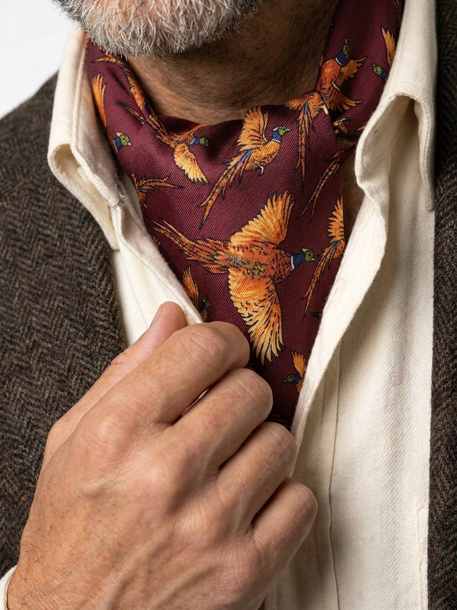 Ascot doppia punta bordeaux in seta stampata FAGGIANO