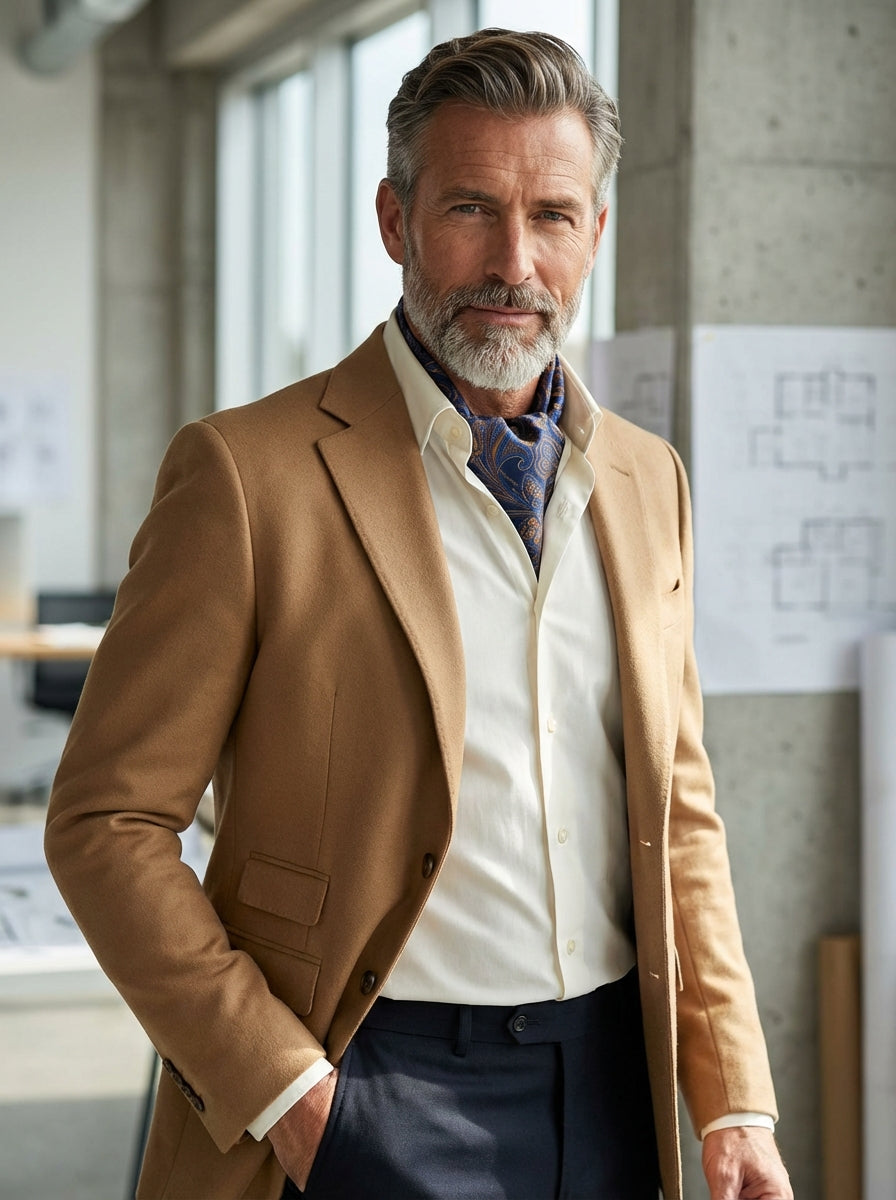 Ascot doppia punta blu in seta stampata RIFOLO