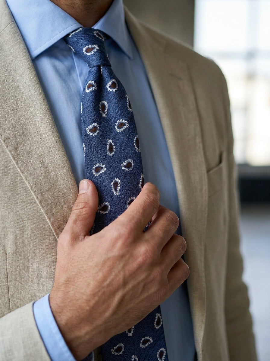 Cravatta 3 pieghe TRENT seta\cotone blu