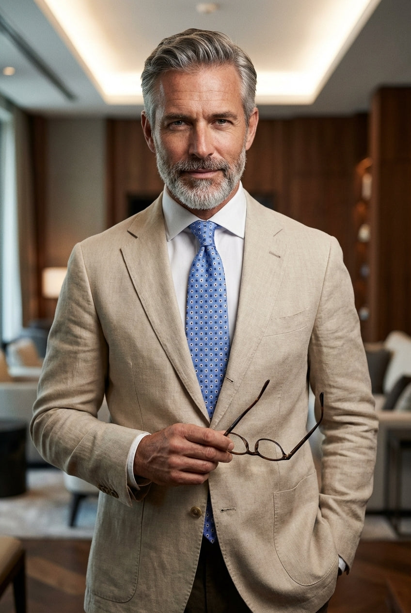 Cravatta 3 Pieghe celeste NUVOLA seta stampata inglese