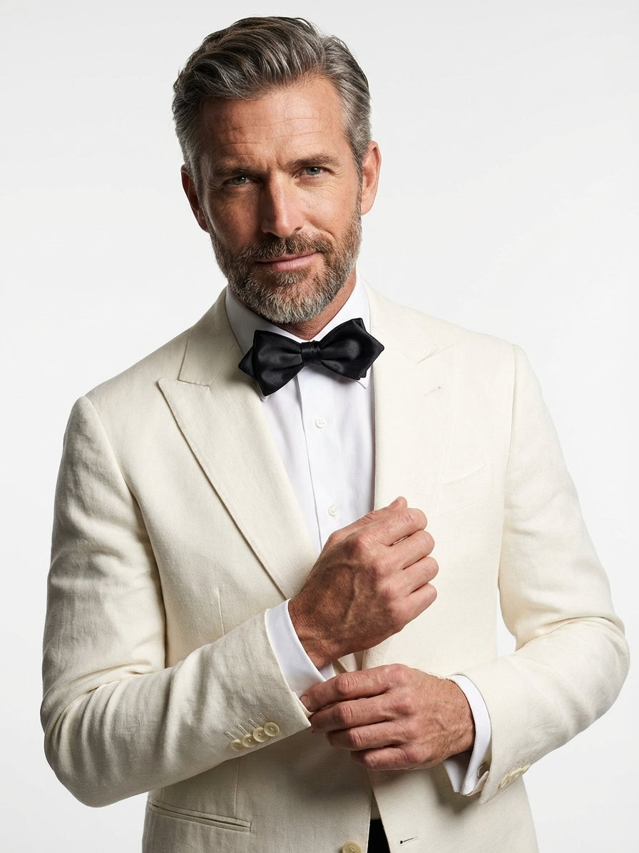 Papillon basso nero a punta già annodato AMANTEA in seta raso