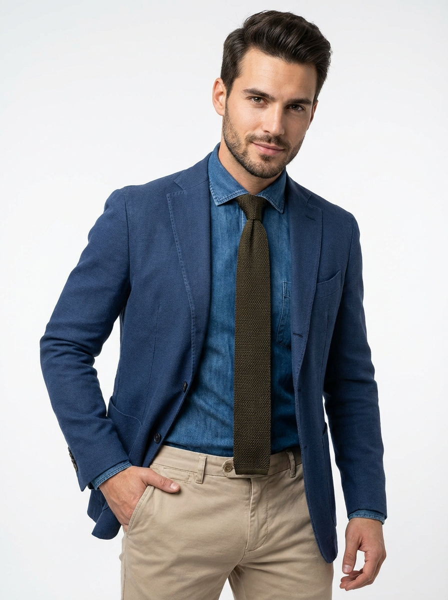 Cravatta in maglia di seta MACCA verde oliva