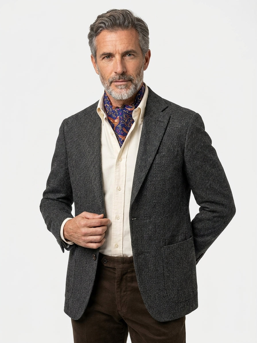 Ascot doppia punta blu in seta stampata VOLPE