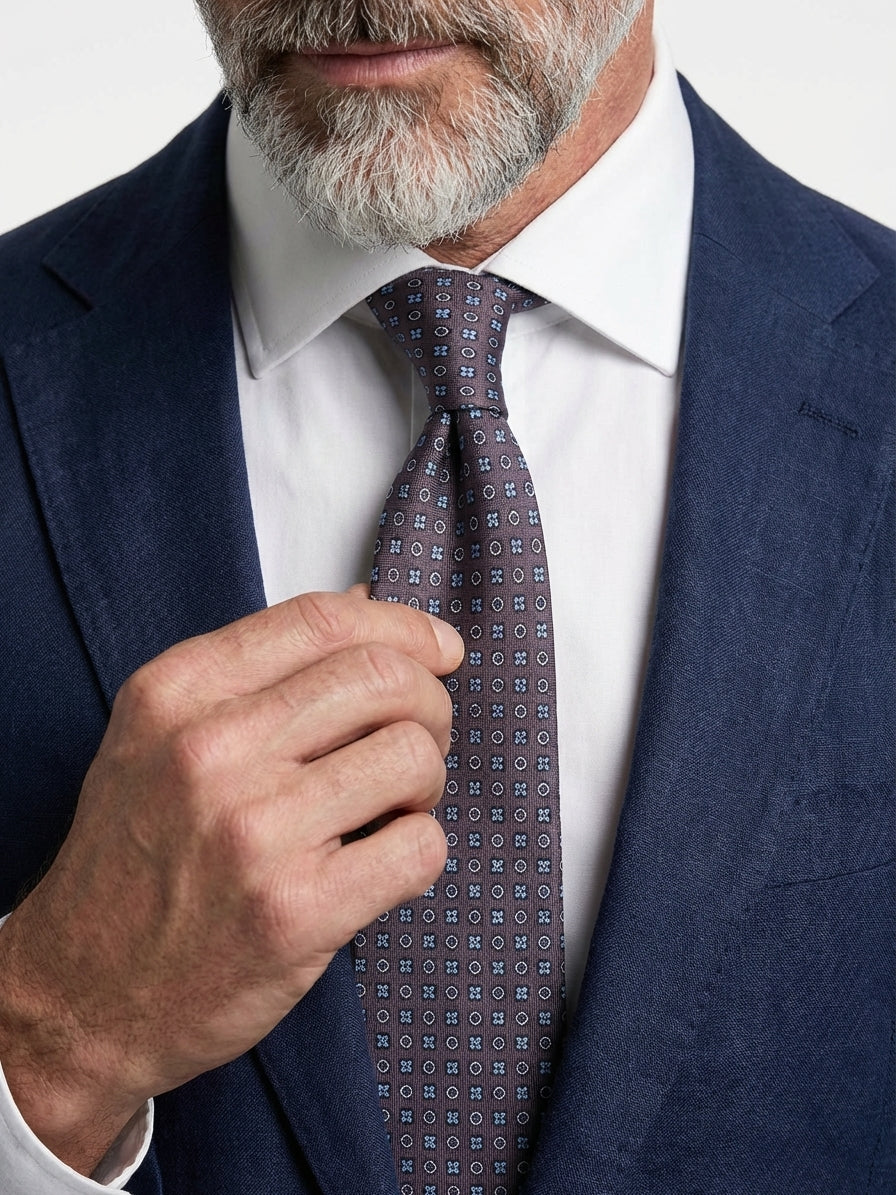 Cravatta 3 Pieghe grigio NAVì seta stampata inglese