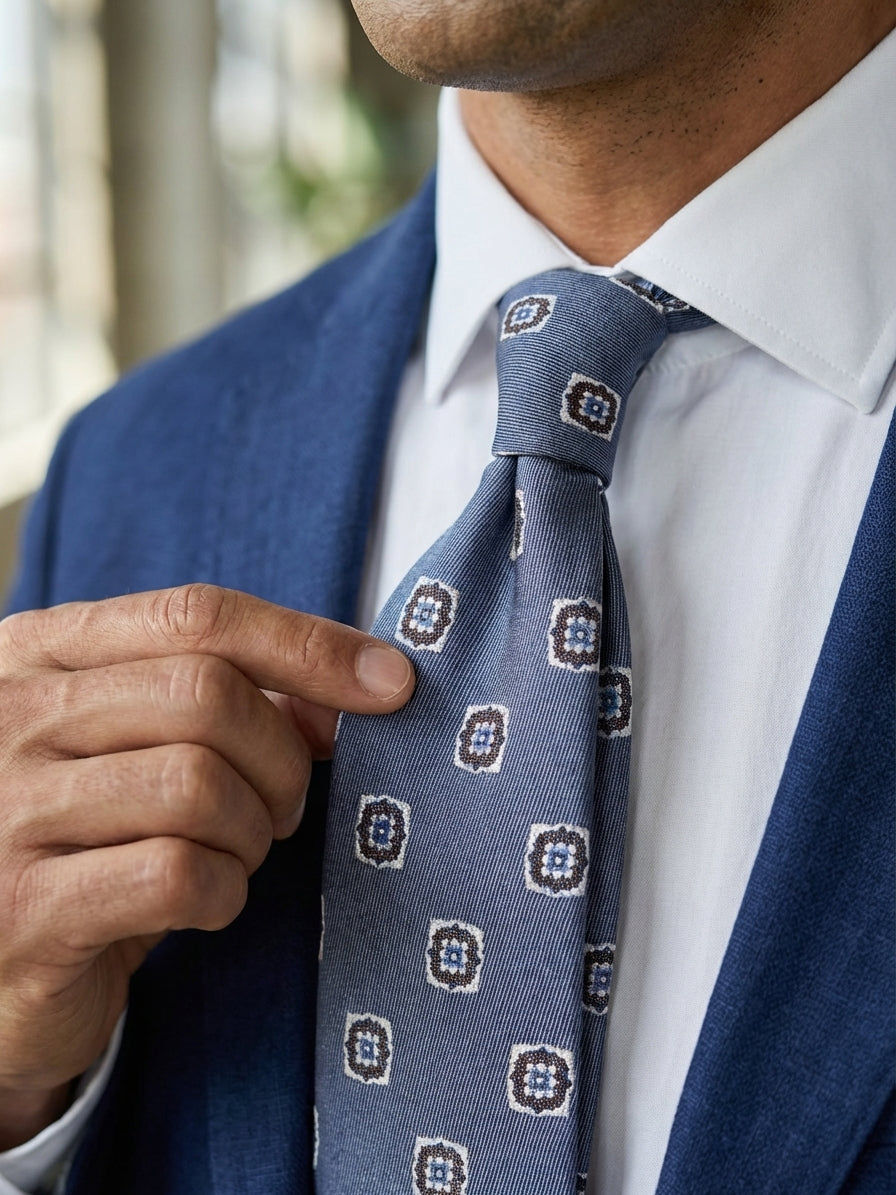 Cravatta 3 pieghe CASE in seta jacquard Blu