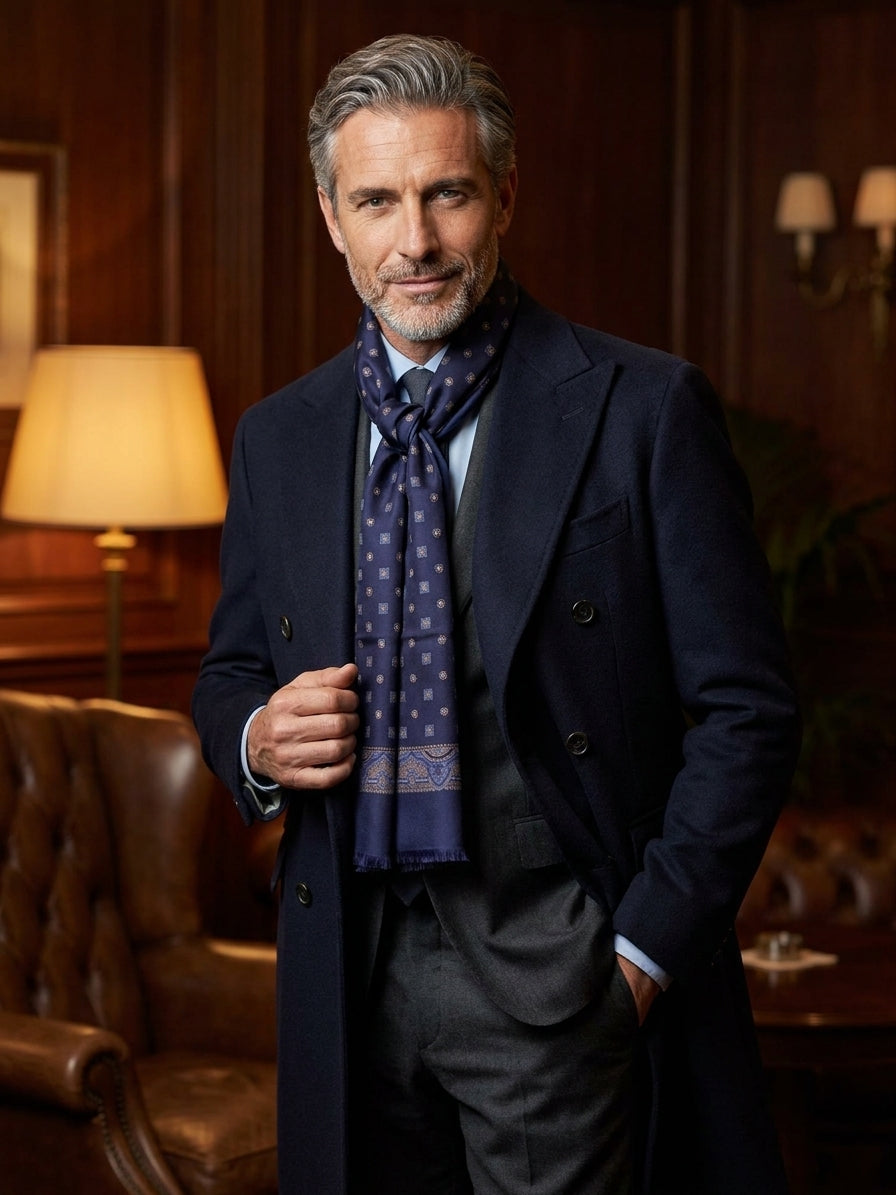 Sciarpa blu navy doppiata in seta\Modal ROBERT
