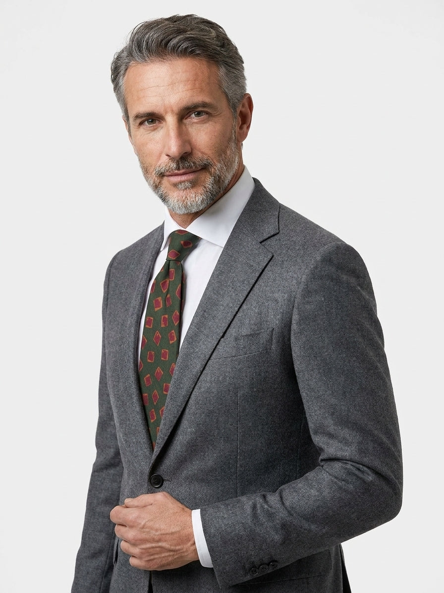 Cravatta 3 pieghe BILLS in seta madder verde