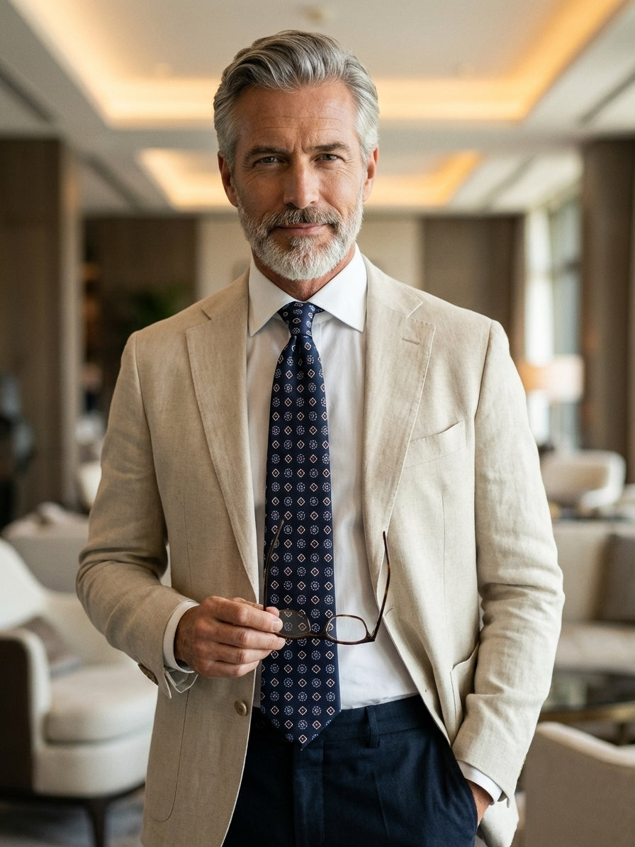 Cravatta 3 Pieghe blu scuro REDDANCE seta stampata inglese