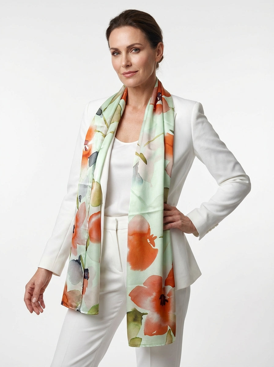 Stola in pura seta raso stampato Bianco PARISE