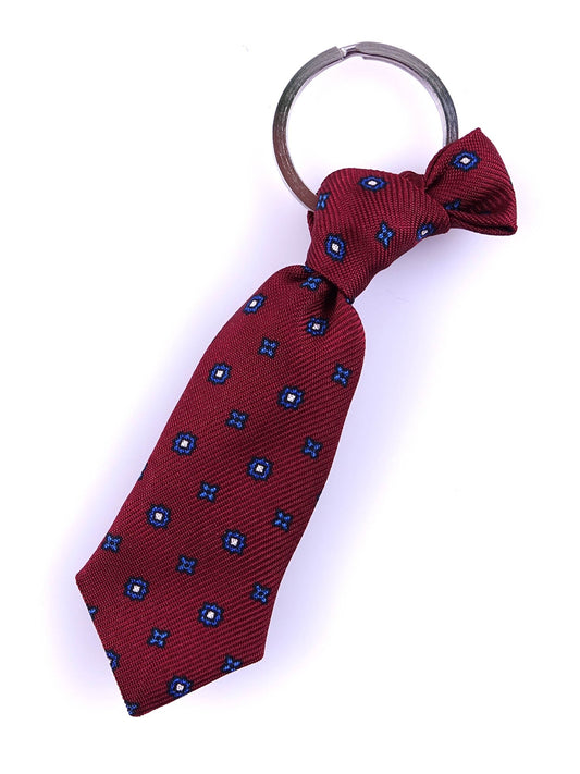 Bordeaux Silk Tie Keychain with Steel Ring