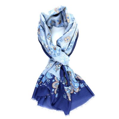 Foulard in pura seta stampata GOOD LUCK Blu/Verde